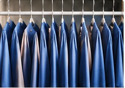 Blue choir robes hanging neatly on a rack
